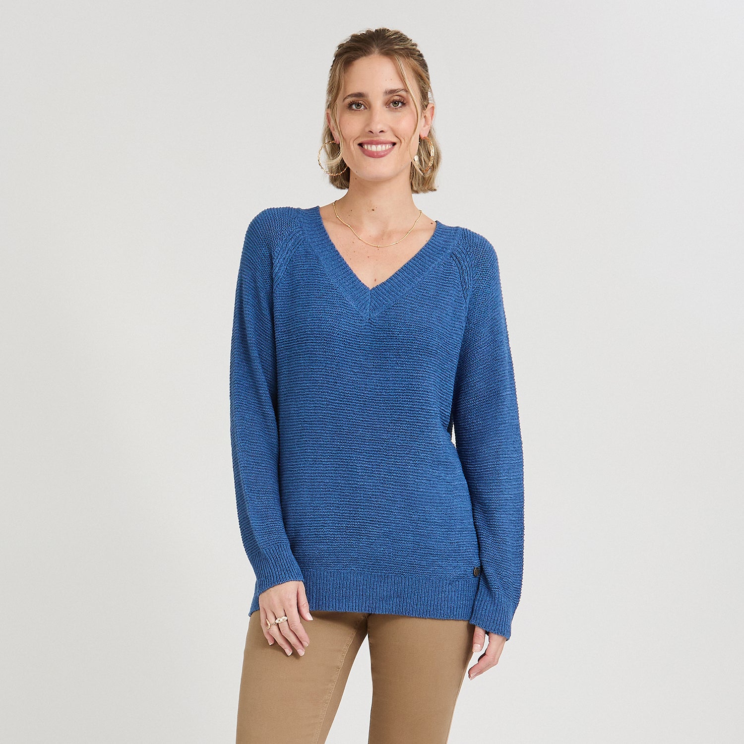 Sweater Indigo Manga Larga Baja elasticidad Sin Forro Calce Normal